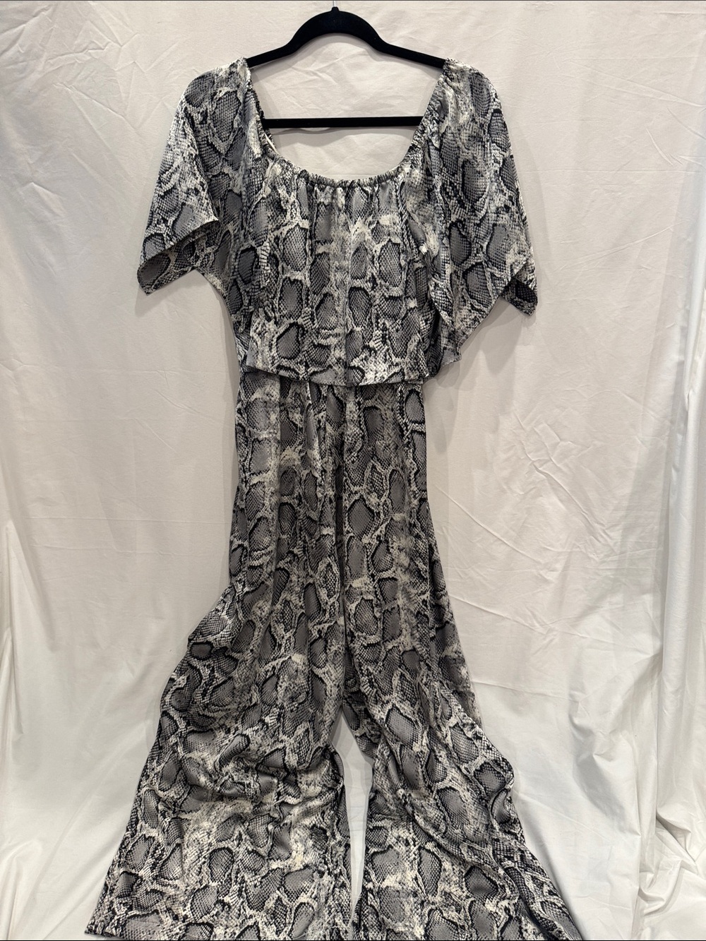 Sugarlips Black & White Snake Print Off-Shoulder Jumpsuit